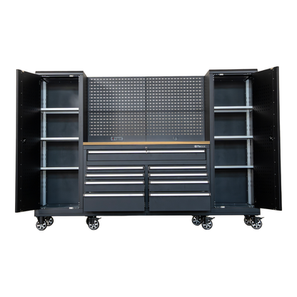 OCTOBER 100" Rolling Tool Chest Workstation with Bench Top & Side Cabinets