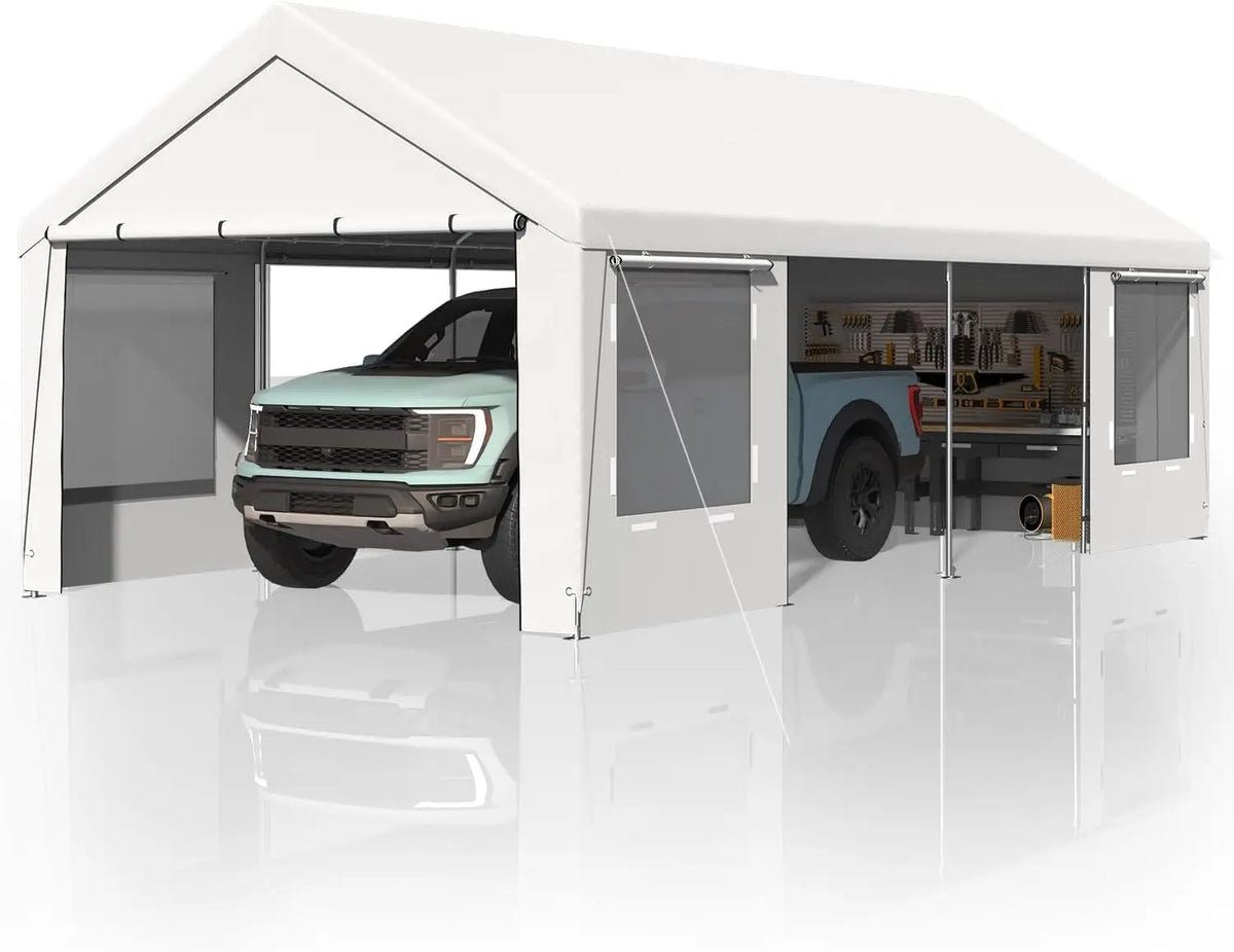 Heavy Duty Carport,Roll-Up Windows,Removable Sidewalls,Portable Garage & Car Canopy,12'x24', Custom