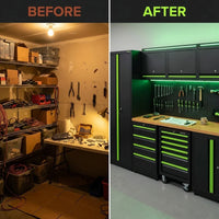 ApexForge Shadowline Pro Modular Garage Cabinet System — Before & After